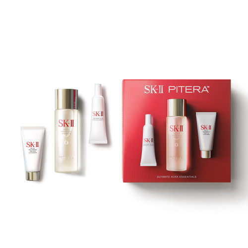 SK-II PITERA™ Ultimate Aura Essentials Kit skin brightening set with Facial Treatment Essence, Facial Treatment Cleanser, and GenOptics Ultraura Essence Serum